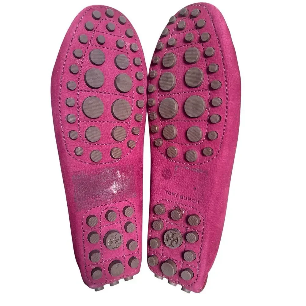 Tory Burch Cranberry Red Kendrick Driver Loafers Size 7 .5 Flats Leather